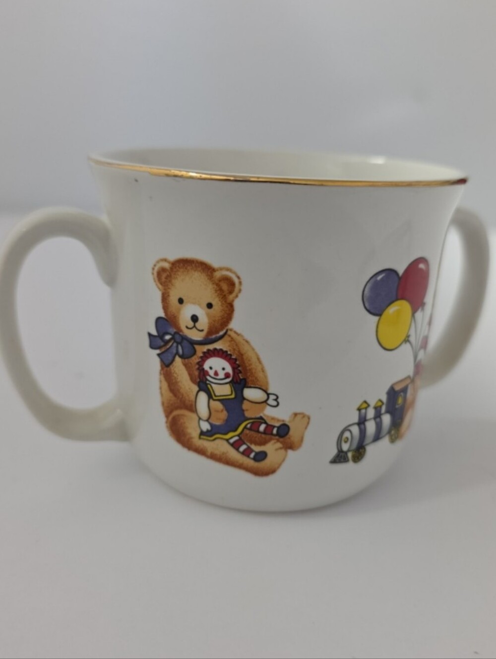 Vintage Teddy Bear Double Handle Ceramic Child Mug Nursery Baby Training Cup